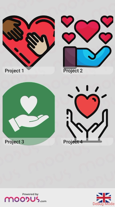 A terminal set to Multi Projects, showing four projects with images