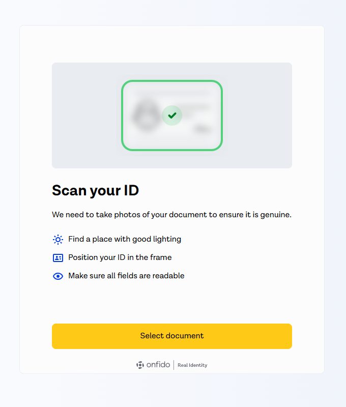 Scan your ID screen