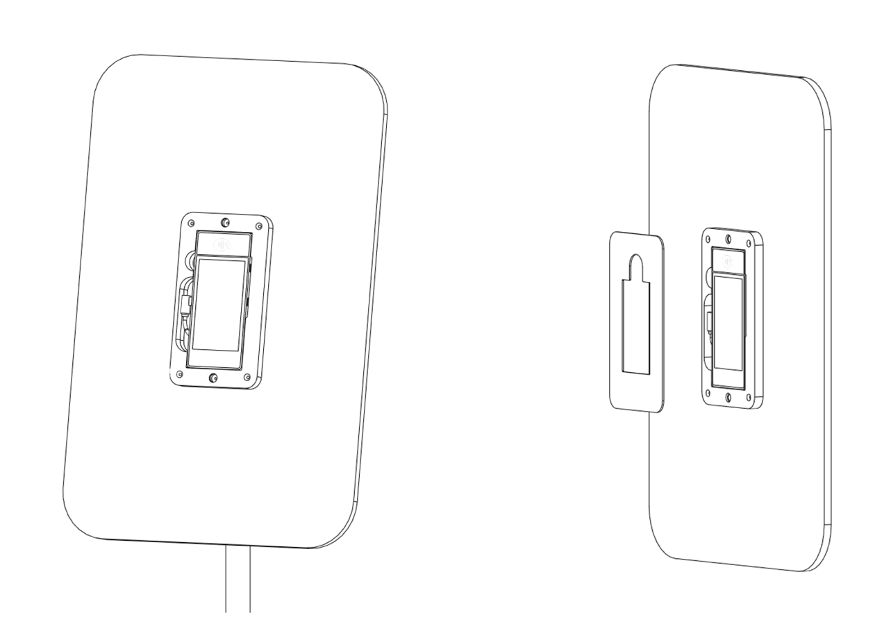 The terminal in its bracket and the magnetic plate going on the front