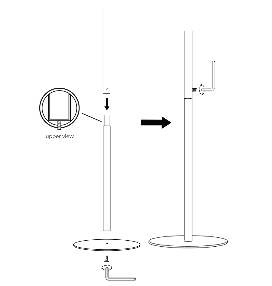 Sliding the upper tube into the pole and tightening the screw with the small Allen key